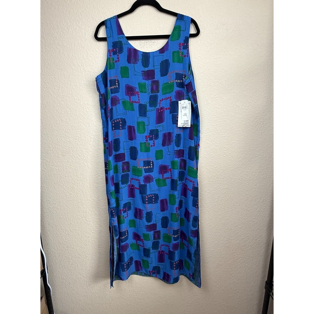 Deadstock Impressions Reversible Tank Maxi Dress Blue Geometric Artsy Flowy Sz L